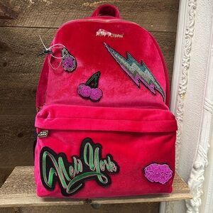 Betsey Johnson Pink Velvet Patch Backpack